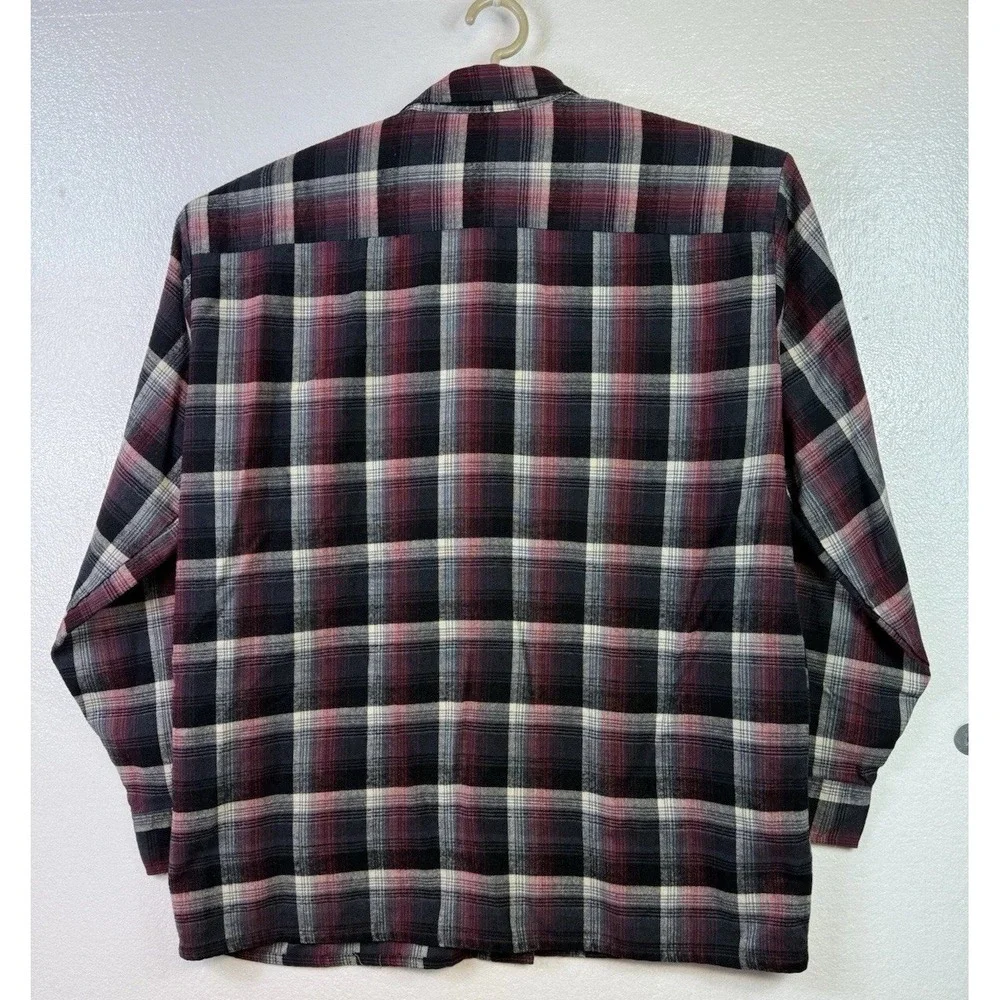 Vintage Van Heusen Mens XL Red Gray‎ Plaid Winterweight Flannel Shirt Shacket